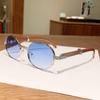 Nuevas gafas de sol ovaladas de metal con patas de madera estilo retro, tendencia de moda para exteriores, gafas de sol casuales y sencillas.