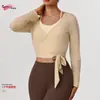 Blusa Nueva de Estilo Primavera y Verano de Manga Larga, Ropa de Yoga, Tirantes Ajustados, Conjunto de Dos Piezas con Copas en el Pecho, Traje de Entrenamiento de Baile