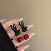 Pendientes de Gato Negro de Dibujos Animados Dulces y Frescos con Elegante Colgante de Perla Roja, Pendientes de Gato de Estilo Nuevo y Sencillo para Primavera
