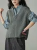 Camisa de silhueta em lã com colete de tricô sobreposto para mulheres, colete retrô estilo coreano para outono e inverno, colete de tricô casual
