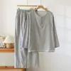 Pijama de algodón y lino para hombre, estilo simple, conjunto de ropa de estar de manga larga y pierna larga para primavera y otoño, se puede usar como ropa exterior, corte holgado, talla grande