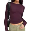 Camiseta Base Elástica de Manga Larga con Cuello Redondo Más Vendida en Aliexpress para Mujer, Top Versátil de Color Sólido Ajustado para Ventas Transfronterizas de Amazon