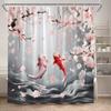 Cortina de ducha Daifa transfronteriza Flor rosa Pez Koi Flor de cerezo Pez carpa Piedra Estilo japonés Tela de poliéster Decoración de baño Gancho