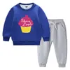 Conjunto de suéter infantil outono e inverno 2023 estudantes novo dupla camada com pelúcia acolchoado quente inverno manga longa conjunto grosso