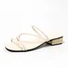 Nuevas Sandalias de Verano para Mujer Tallas Grandes de un Solo Tirante Bajo Tacón con Tiras Europeas y Americanas Cruzadas