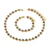 Conjunto de Acessórios de Moda Cruzado com Strass Completo Trevo de Quatro Folhas Colar para Clavícula Pulseira de Aço Inoxidável com Galvanoplastia a Vácuo Venda Direta da Fábrica no Atacado
