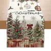 Corredor de mesa temático de Natal, best-seller transfronteiriço, poliéster, impressão de alta definição, pinheiro, rena, cena de neve, corredor de mesa para decoração de feriados para uso doméstico
