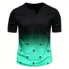 Camiseta Masculina Henry com Estampa de Coqueiro Gola Henry Moderna Manga Curta Camiseta Solta para Verão Casual Férias na Praia