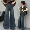 Calça Jeans Feminina 2026 Novo Estilo Crianças Outono Inverno Com Plush Calça Reta Calça de Pernas Largas Estilosa Versátil Calça Longa Tendência
