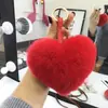 Colgante de Bolsa Lindo con Forma de Corazón de Piel de Conejo Llavero de Corazón de Felpa Bola de Piel con Forma de Corazón de Gama Alta Venta al por Mayor desde el Fabricante