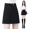Falda Corta de Lana Simple con Bolsillo para Mujer Otoño/Invierno 2026 Falda de Línea A Bodycon Anti-Exposición Cintura Alta Falda Corta Base Adelgazante