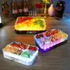 Bandeja de Frutas com Padrão de Gelo LED Ktv Prato de Frutas Brilhante Bandeja de Três Compartimentos Bandeja Recarregável para Lanches