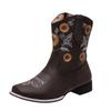 Botas Femininas de Inverno 2022 para Exportação Tamanho Grande Botas de Cano Médio Bordadas com Girassol Bico Quadrado Estilo Europeu e Americano Botas Femininas