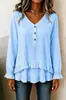 Novidades Outono/Inverno 2026: Roupas Femininas Transfronteiriças - Camisa Feminina de Manga Longa com Decote V Franzido e Barra Irregular