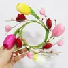 Anel de Vela Tulipa Flor Artificial Fruta Vermelha Suporte de Vela de Papel Enrolado à Mão Círculo Decoração de Feriado Transfronteiriço