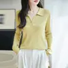 Suéter de Punto Fino con Cuello de Solapa de Lana Nueva Otoño/Invierno 2026 Manga Larga para Mujer Color Sólido Holgado Base de Canalé Top