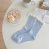 Calcetines de Malla Calados Finos de Verano con Diseño de Corazón para Niños Ins Coreanos Color Combinado de Media Caña de Algodón con Encaje Apilados