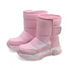Botas de algodón de caña alta para niñas y niños grandes, botas para nieve, invierno, forro polar, cálidas, negras, grises, rosas, blancas