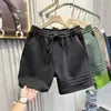 Shorts Esportivos Pesados para Homens, Marca Tendência Estilo Americano de Verão, Cintura Elástica com Três Listras, Caimento Solto, Shorts Versáteis Casuais de Cinco Pontos