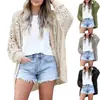 Estilo Europeo y Americano Nuevo Suéter Cardigan de Punto para Mujer Color Sólido Hueco Manga Larga Holgado Versátil Chaqueta