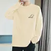Camiseta Masculina de Manga Longa Algodão Puro Pesado 260g Camiseta Básica Interna Gola Redonda Algodão Puro Top Tendência Camiseta Estampada