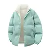 Casaco Acolchoado de Algodão para Casais Marca Moderna Masculina Casaco Acolchoado de Algodão com Lã de Cordeiro Forrado com Lã Inverno Curto Gola Vertical Roupa de Pão Casaco Acolchoado de Algodão Forrado com Lã Jaqueta