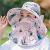 Chapéu de Sol com Aba Larga Novo Estilo 2026 para Mulheres, Chapéu de Sol com Aba Larga para Proteção UV e Cobertura Facial para Ciclismo no Verão, Chapéu Refrescante para Colheita de Chá