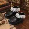 Botas de Cano Curto com Renda para Meninas Outono Inverno Novas Botas Martin para Crianças Sola Macia Estilo Princesa de Bebê Sapatos Pequenos de Couro Sola Macia Único