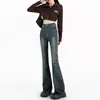 Jeans Retro Micro-lar Estilo Americano Feminino 2024 Novo Quente Outono e Inverno Cintura Alta Slim Slim Fit Calça Flare para Homens Baixos