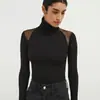 Comercio Exterior Europeo y Americano Transfronterizo Nuevo Mono Ajustado de Malla con Empalmes de Cuello Alto Camiseta de Manga Larga Base Camisa Elegante