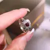 Anel de Prata Esterlina S925 com Pedra Natural de Cristal Transfronteiriço Anel de Granate Ajustável de Alto Padrão para Mulheres Estilo Quente Xiaohongshu