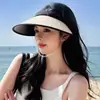 Chapéu de Sol de Borracha Preto Estilo Coreano Verão Ins Chapéu de Sol com Topo Aberto Chapéu de Palha Largo Tendência para Mulheres Faixa de Cabeça Moda Chapéu de Sol