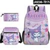 Mochila escolar para niños Sanrio coolomi kuromi con estampado 3D, estuche para lápices, bolso de hombro, juego de tres piezas