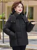 Jaqueta de Penas de Ganso Branco para Mãe de Meia-Idade e Idosa Feminina Marca de Luxo Inverno Novo Acolchoada Tamanho Grande Curta Estilosa Roupa Exterior