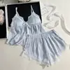 Conjunto de Pijama de Camisola de Seda para Mujer de Verano con Estampado Plateado, Cómodo Conjunto de Dos Piezas de Camisola y Shorts para Estar en Casa