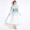 Vestido longo elegante de primavera 2024 com estampa de posicionamento, gola U, fresco, versátil, com temperamento