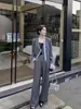 Conjunto de Dos Piezas para Mujer: Chaqueta Corta Estilo Coreano de Moda con Cinta, Temperamento, + Pantalones de Pierna Ancha de Cintura Alta, Nuevo para Primavera 2025