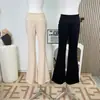 Pantalones Casuales Negros Adelgazantes de Cintura Ancha con Ligero Acampanado, Elásticos y de Corte Ajustado, Felpa Fina para Otoño e Invierno