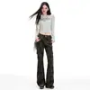 Pantalones de Trabajo Camuflaje Estilo Americano Vintage Multibolsillos Ajustados Pierna Recta Pantalones Acampanados Adelgazantes Unisex Pantalones Largos Camuflaje de Moda para Primavera