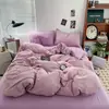 Juego de Cama de Cuatro Piezas de Algodón Lavado Clase A para Dormir Desnudo en la Cama, Funda Nórdica de Lino Color Sólido, Sábana Plana, Sábana Ajustable, Juego de Tres Piezas para Dormitorio Estudiantil