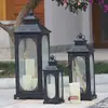 Suporte de Velas de Vidro de Ferro Forjado Estilo Europeu Vintage Ornamento de Decoração para Casa Lanterna Grande de Chão para Mesa de Jantar Lanterna para Corredor de Casamento