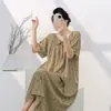 Camisola de Algodão e Seda para Mulheres, Estilo Fino de Manga Curta para o Verão, Pijama Estampado Novo Estilo Chinês, Modelo Popular Online, Roupa de Casa Plus Size para Primavera e Outono