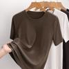 Top de Tencel Elástico con Cuello Redondo, Camiseta Negra de Manga Corta Suelta de Lino Lyocell Adelgazante de Verano para Mujer Nuevo Estilo 2026