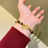 Colar de Miçangas de Pedra Olho de Tigre Natural e Citrino com Pingente de Cuia da Sorte, Pode Ser Usado como Pulseira, Corrente de Suéter DIY de Nicho para Mulheres, Estilo Longo