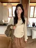Blusa de Tricô Manga Longa Decote V Slim Fit Minimalista Coreana Verde Limão Outono 2026 Elegante Versátil para Mulheres