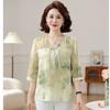 Playera de Moda Estilo Mamá con Mangas Tres Cuartos y Cuello en V, Blusa Nueva de Chifón de Verano para Mediana Edad y Adultas Mayores, Set de Camiseta Básica Holgada y que Reduce la Edad