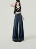 Jeans de Pierna Ancha Vintage para Mujer Otoño 2024 Nuevo Diseño con Sentido Cintura Alta Rectos Sueltos Adelgazantes Combinan con Todo Pantalones de Mopa