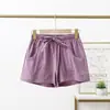 Shorts de Algodão e Linho Mori Feminino Verão 2021 Novo Calça Tripla Básica com Cordão Cintura Alta Perna Larga Roupa Externa Hot Pants Casual