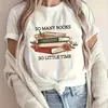 Camiseta com Estampa de Livros e Flores, Casual, Manga Curta, Gola Redonda
