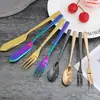 Nueva era cuchillo tenedor cuchara para postre cuchillo para crema cucharilla para té tenedor para té cucharilla para café tenedor para fruta serie cuchillo tenedor cuchara juego titanio plateado